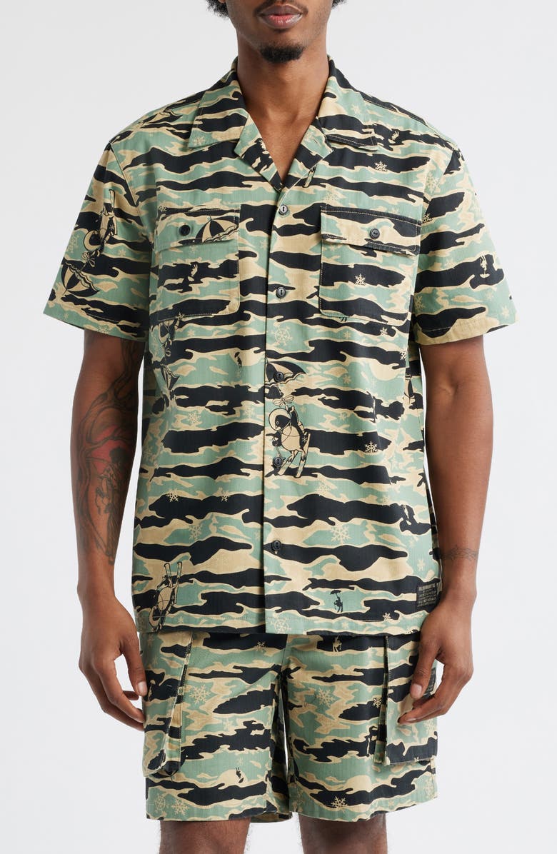 Billionaire Boys Club BB Tiger Camo Cotton Camp Shirt, Main, color, Mojave Desert