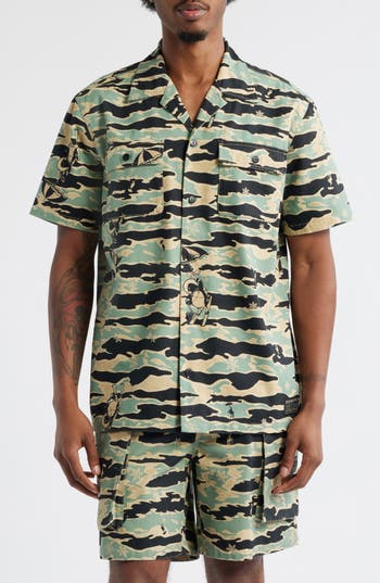 Billionaire Boys Club Bb Tiger Camo Cotton Camp Shirt In Neutral