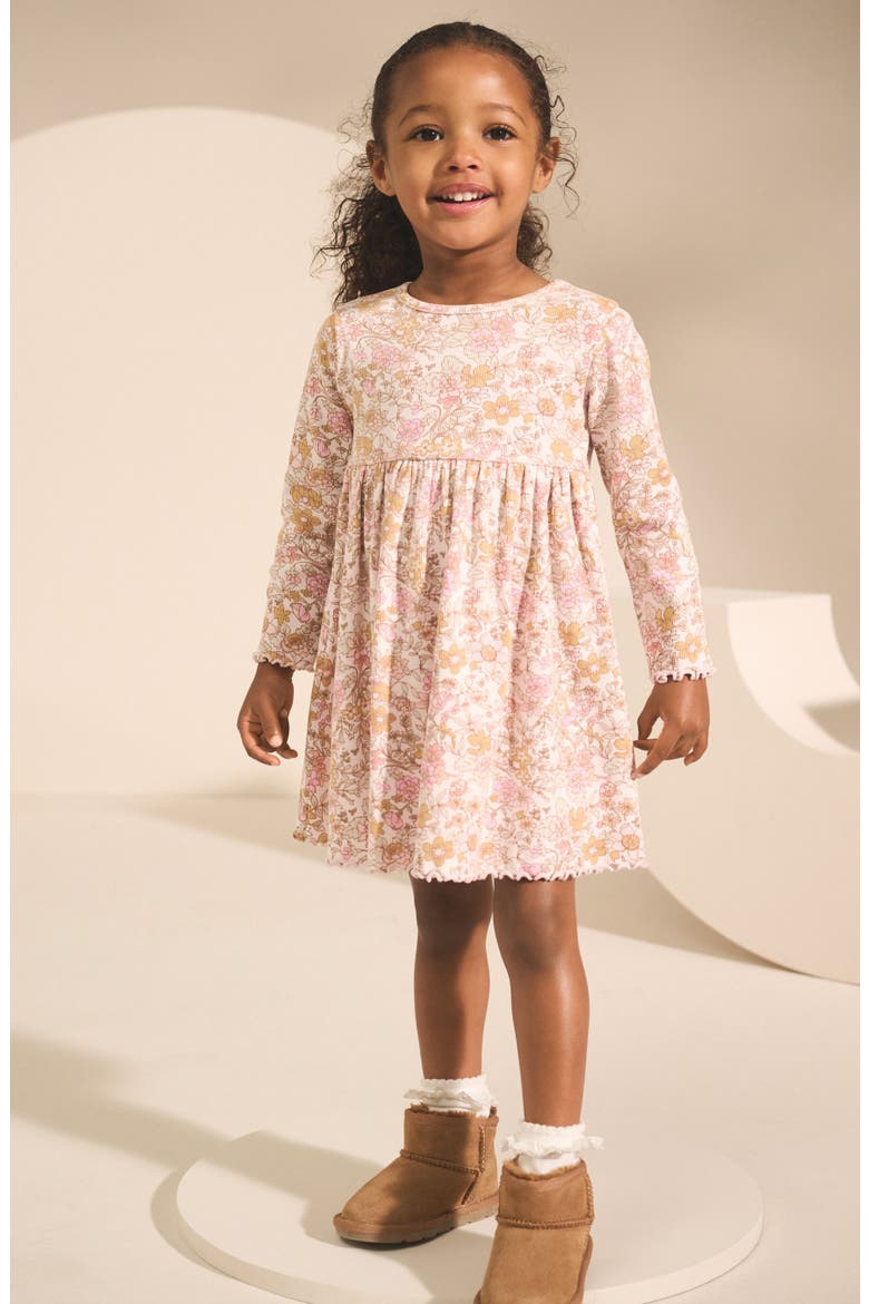 Kids' Long Sleeve Stretch Cotton Rib Dress, Alternate, color, PINK