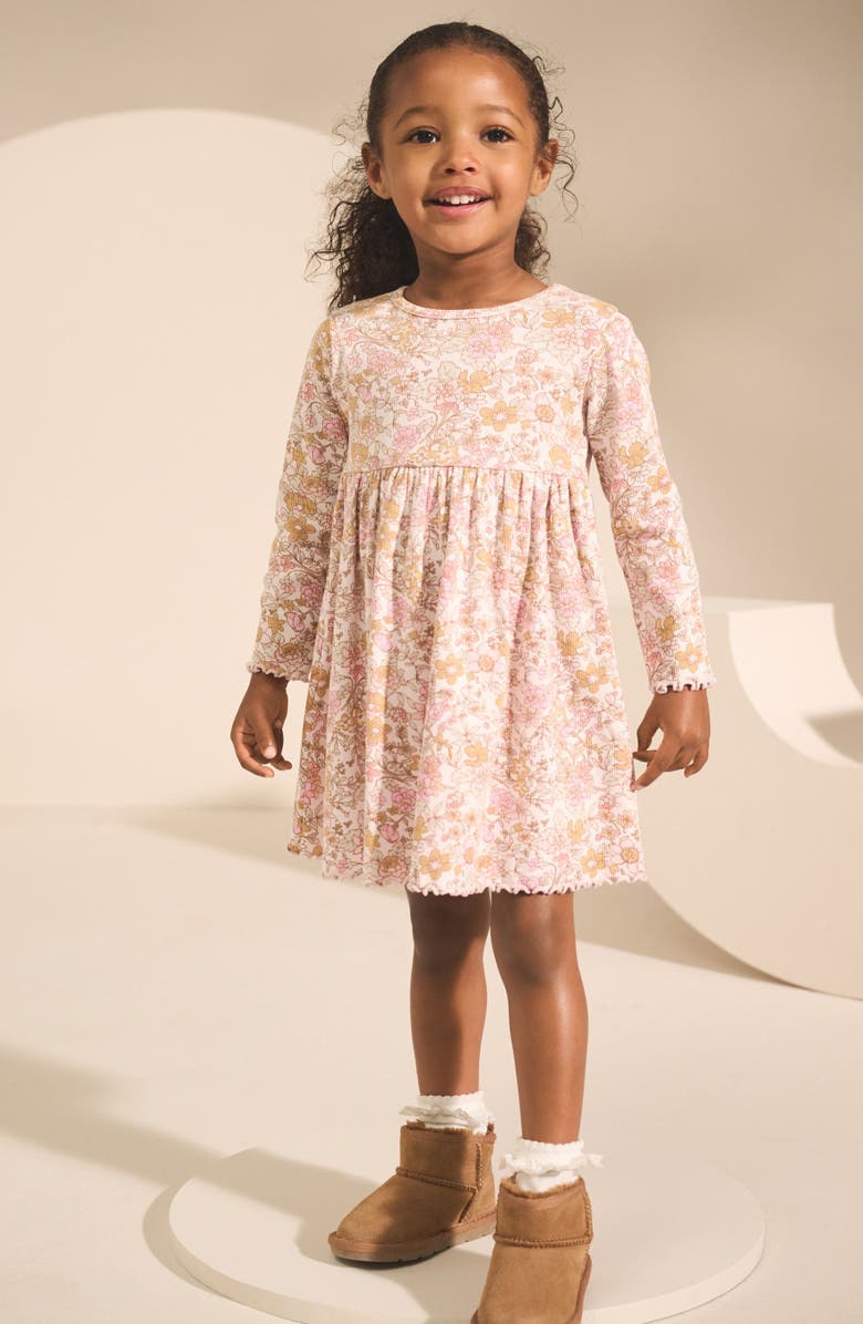 NEXT Kids' Long Sleeve Stretch Cotton Rib Dress, Alternate, color, Pink