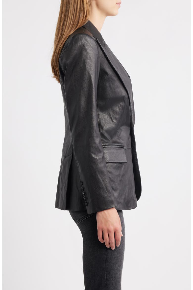The Peak Lapel Leather Blazer, Alternate, color, BLACK