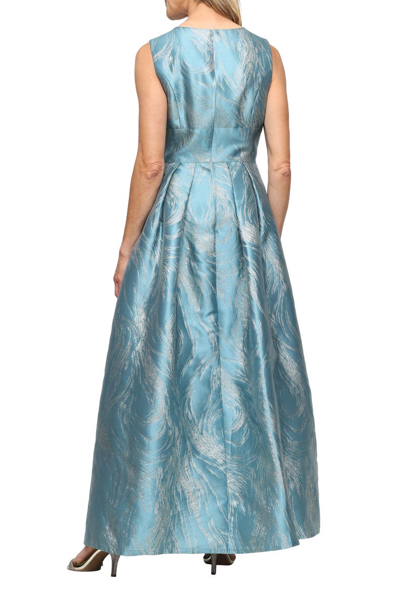 Metallic Jacquard Gown, Alternate, color, TEAL GOLD