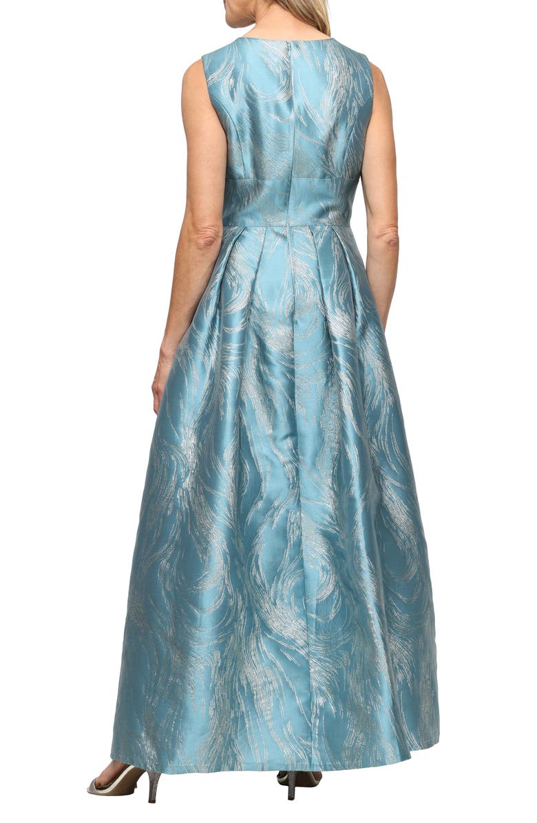 Alex Evenings Metallic Jacquard Gown, Alternate, color, Teal Gold