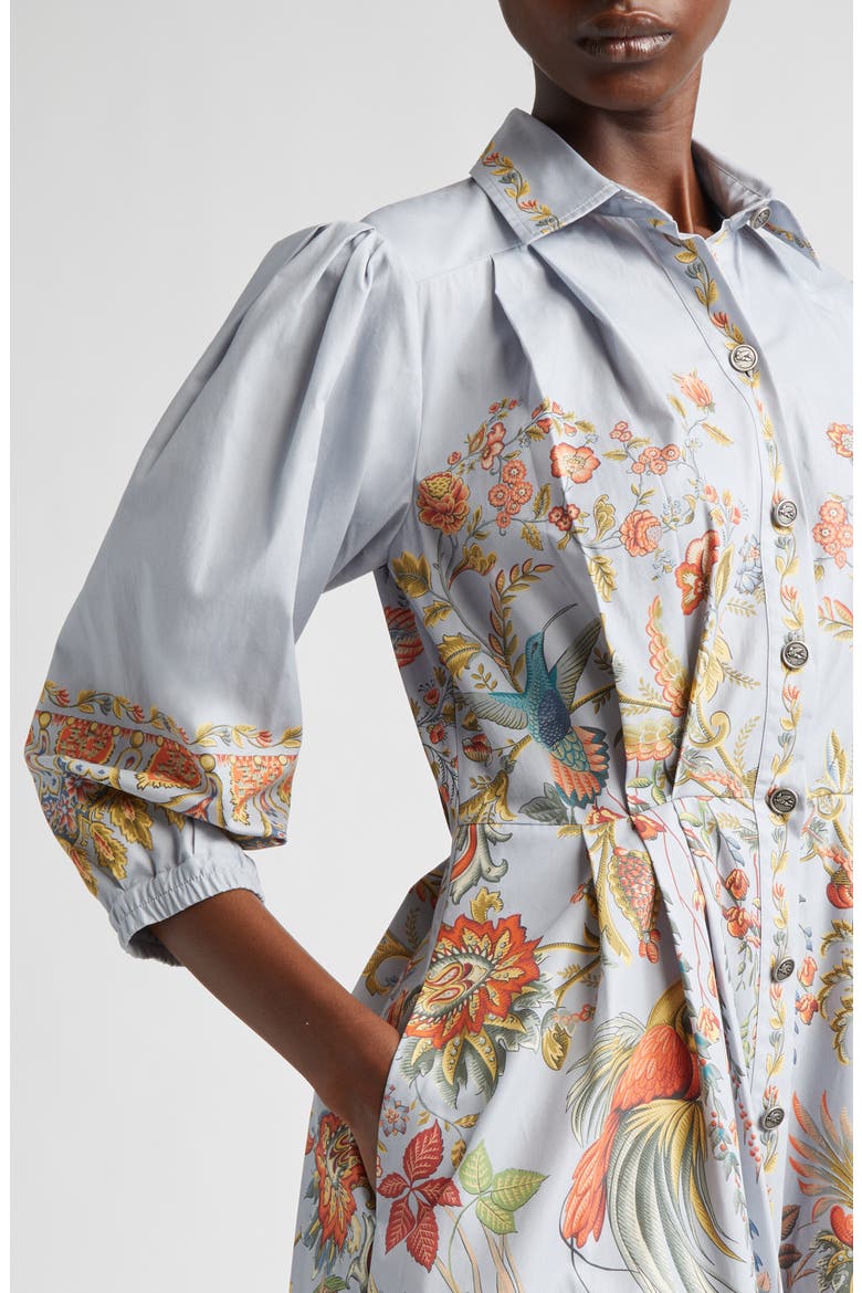 Floral Print Cotton Shirtdress, Alternate, color, PRINT ON PALE BLUE BASE