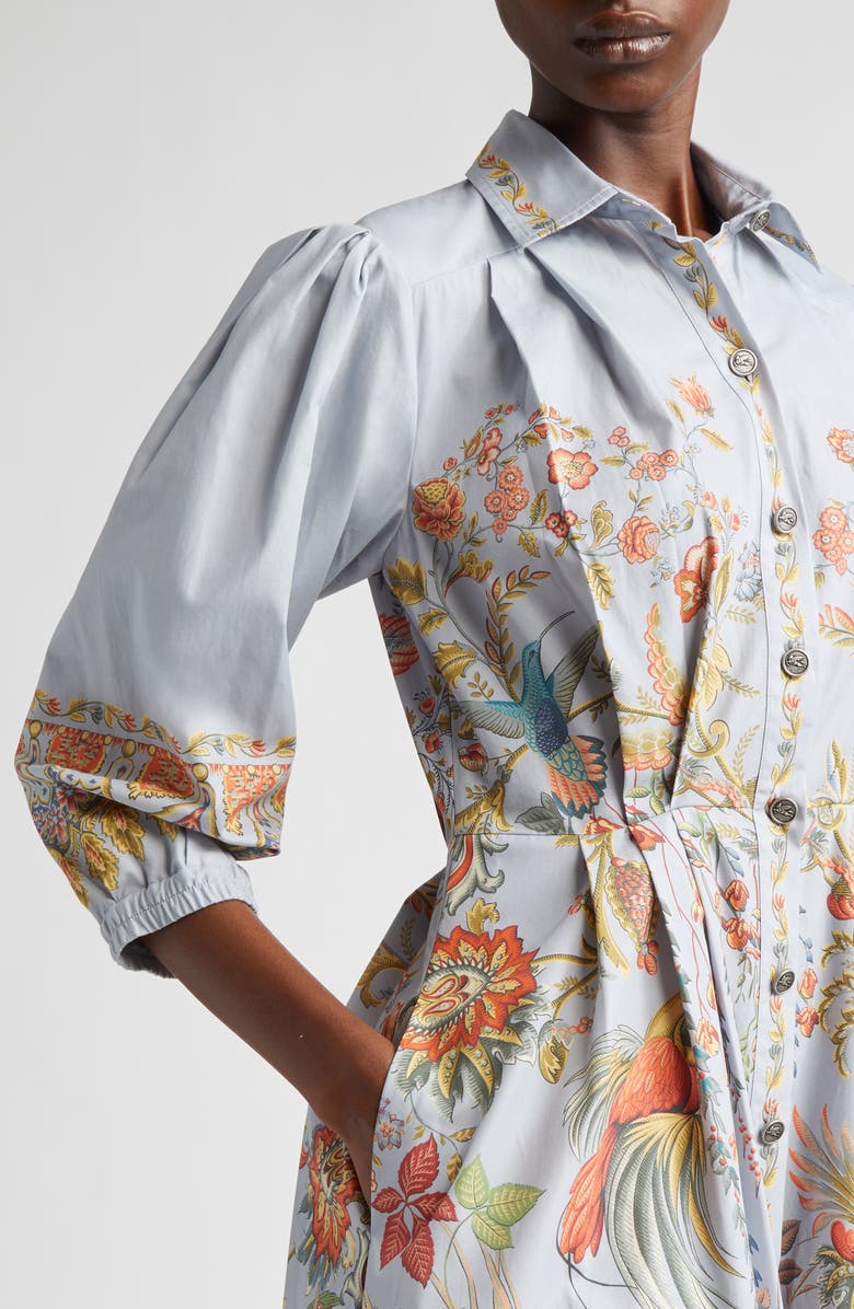 Etro Floral Print Cotton Shirtdress, Alternate, color, Print On Pale Blue Base