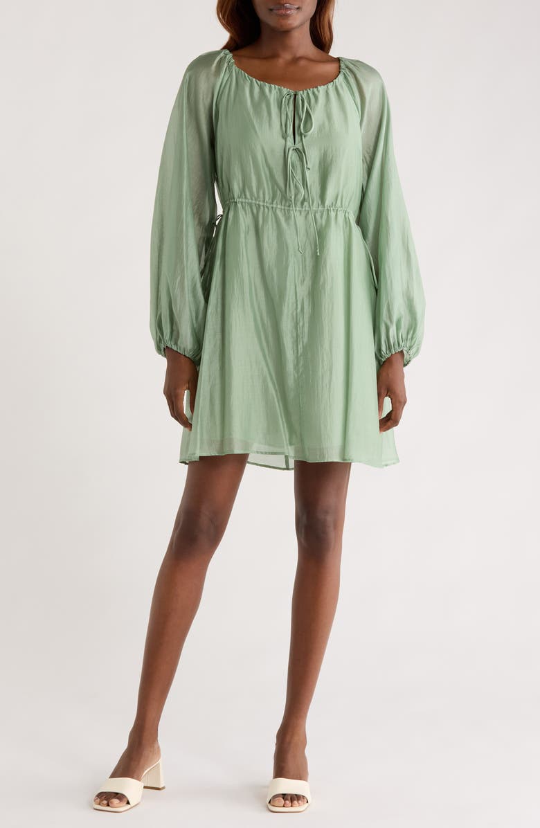 MELLODAY Tie Front Long Sleeve Dress, Main, color, Mint