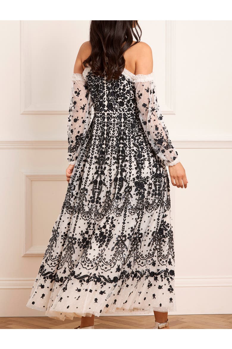 Adeline Off-Shoulder Ankle Gown, Alternate, color, Cream/Graphite