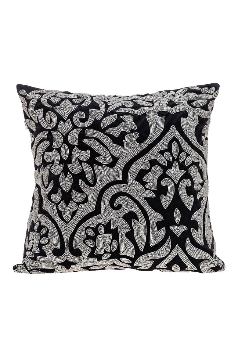 Carmela Beaded Velvet Throw Pillow, Main, color, BLACK