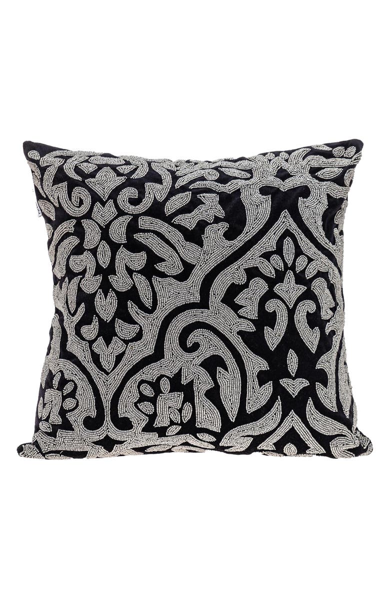 PARKLAND COLLECTION Carmela Beaded Velvet Throw Pillow, Main, color, Black