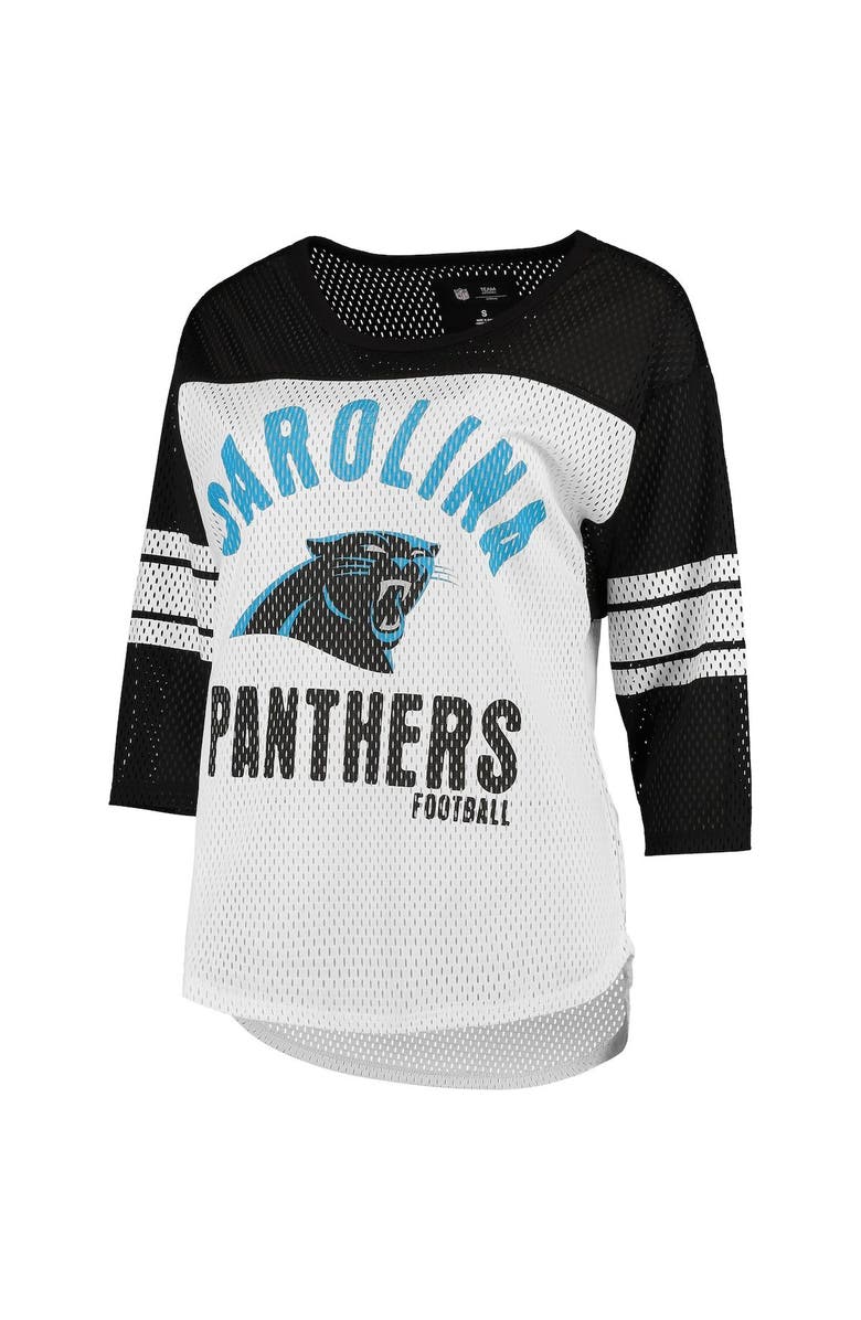G-III 4HER BY CARL BANKS Women's G-III 4Her by Carl Banks White/Black Carolina Panthers First Team Three-Quarter Sleeve Mesh T-Shirt, Alternate, color, White