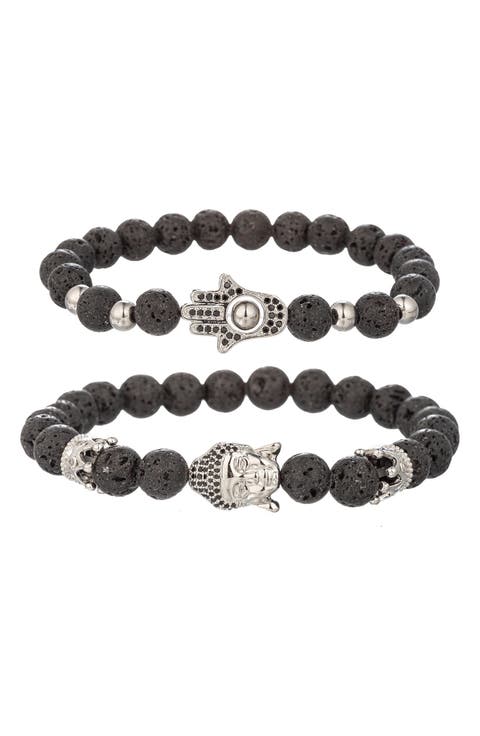 Men's Set of 2 Ethan Hamsa Hand Buddha Head Bracelets