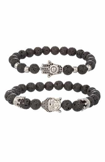 EYE CANDY LOS ANGELES Men's Set of 2 Ethan Hamsa Hand Buddha Head Bracelets
