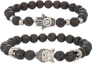 EYE CANDY LOS ANGELES Men's Set of 2 Ethan Hamsa Hand Buddha Head Bracelets