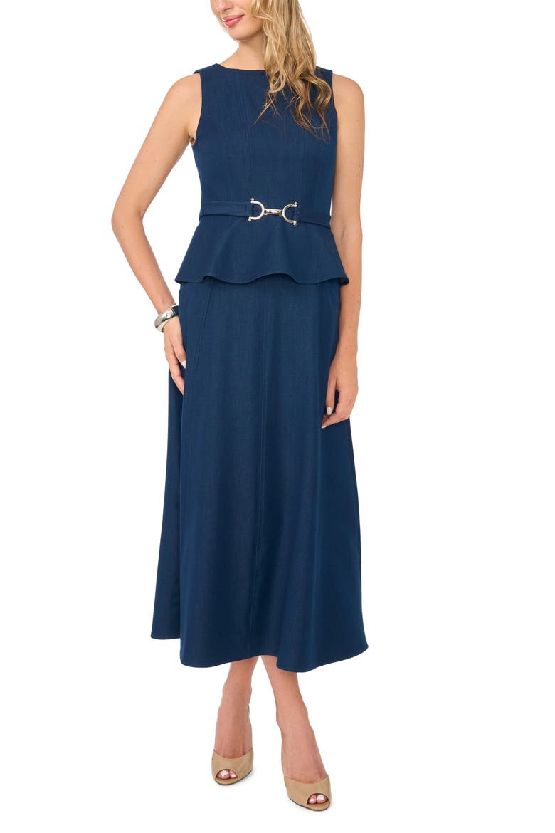 Seamed Belted Peplum Shell, Alternate, color, INDIGO