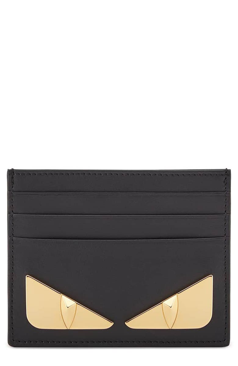 Fendi Monster Leather Card Holder, Main, color, 