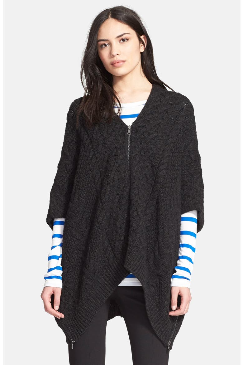 Cable Knit Poncho, Main, color, CHARCOAL