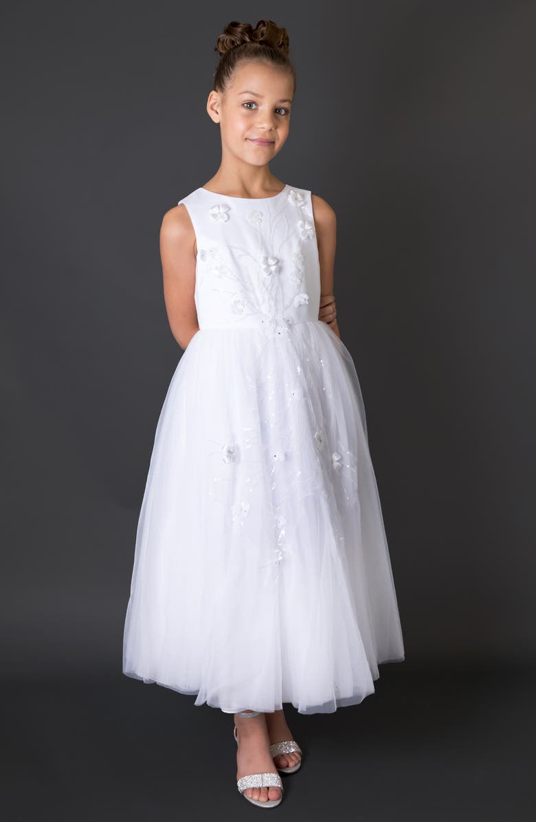 Us Angels Floral Cascade Tulle First Communion Dress, Alternate, color, White