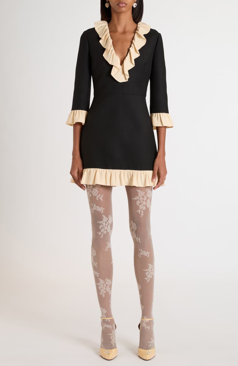 Valentino Garavani Ruffle Trim Crepe Couture Minidress, Main, color, Light Hazelnut Black