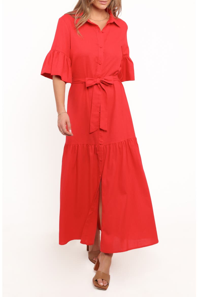 Kirrily Tie Waist Shirtdress, Main, color, RED