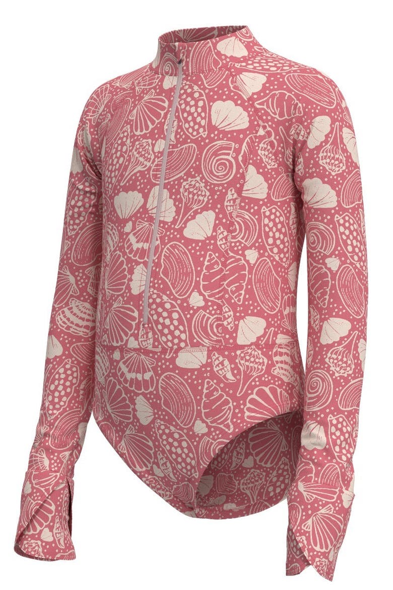 Aricia Koko Long Sleeve Swimsuit, UPF 50+ Sun Protection, Alternate, color, Sunkist Coral Shell Dream