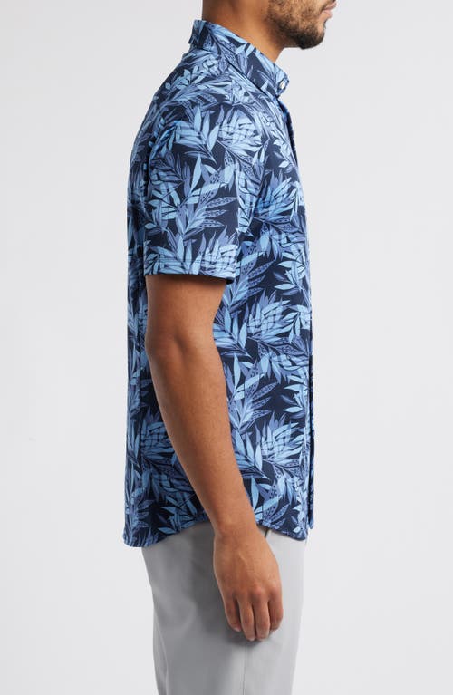 Mizzen + Main Mizzen+main Halyard Trim Fit Tropical Print Short Sleeve Performance Button-up Shirt In Navy Tropical