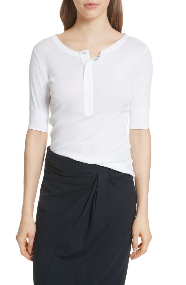 Vince Elbow Sleeve Henley Cotton Top, Main, color, 