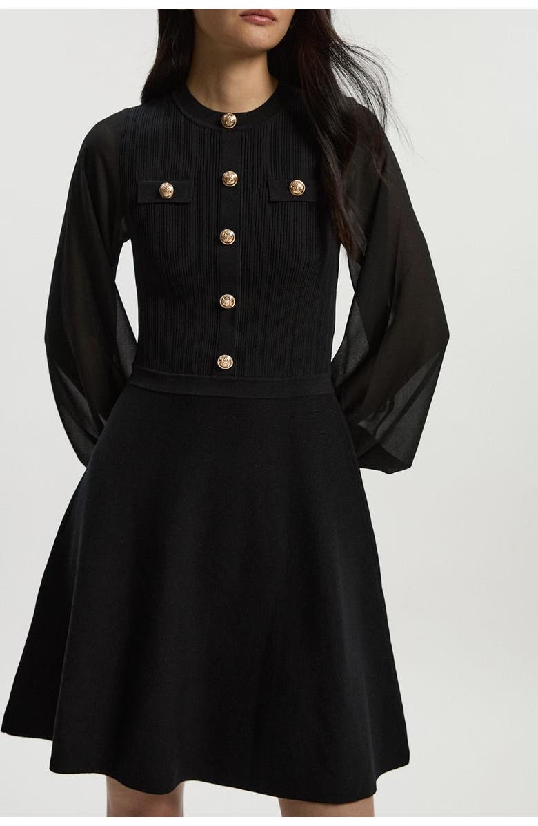 Karen Millen Chiffon Sleeve Mini Knit Dress, Alternate, color, Black