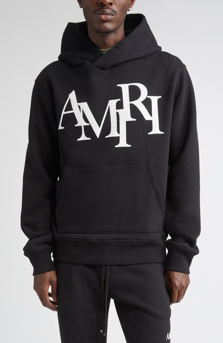AMIRI Staggered Logo Graphic Hoodie, Main, color, Black