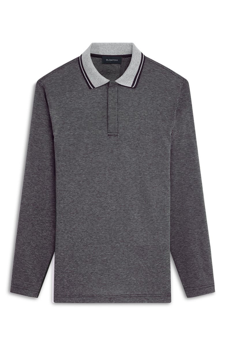 Bugatchi OoohCotton<sup>®</sup> Bird's Eye Long Sleeve Polo Shirt, Alternate, color, Black