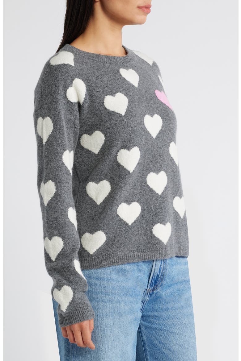 Hearts Jacquard Crewneck Sweater, Alternate, color, GREY- IVORY POP HEART