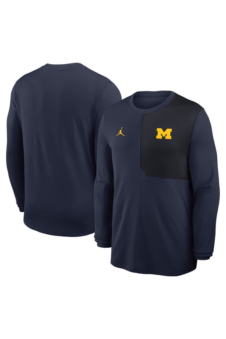 Men's Jordan Brand Navy Michigan Wolverines 2025 Sideline Coach UV Dri-FIT Long Sleeve Shirt, Main, color, Navy