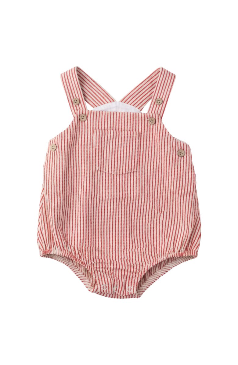 FYI Striped Denim Adjustable Straps Front Pocket Romper, Main, color, Red/White