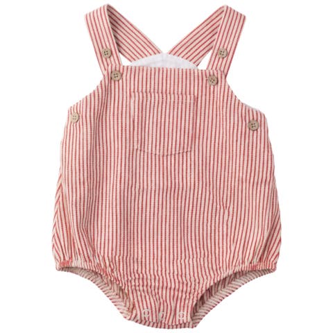 Striped Denim Adjustable Straps Front Pocket Romper (Baby)