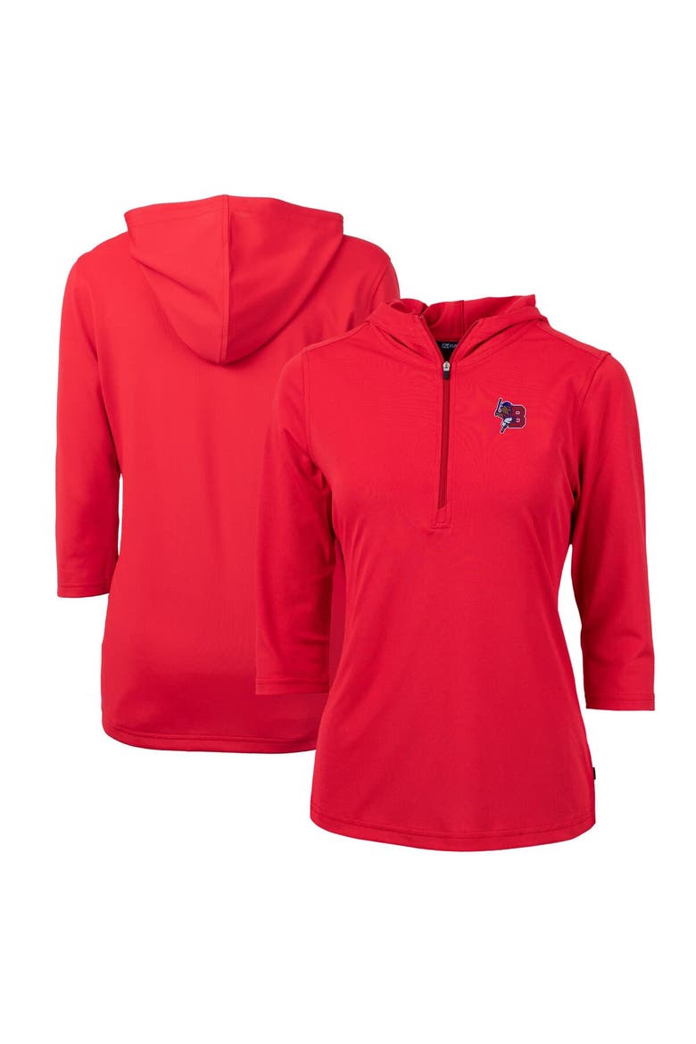 Women's Cutter & Buck  Red Buffalo Bisons Virtue Eco Pique Recycled 3/4-Sleeve Half-Zip Pullover Hoodie, Alternate, color, Red