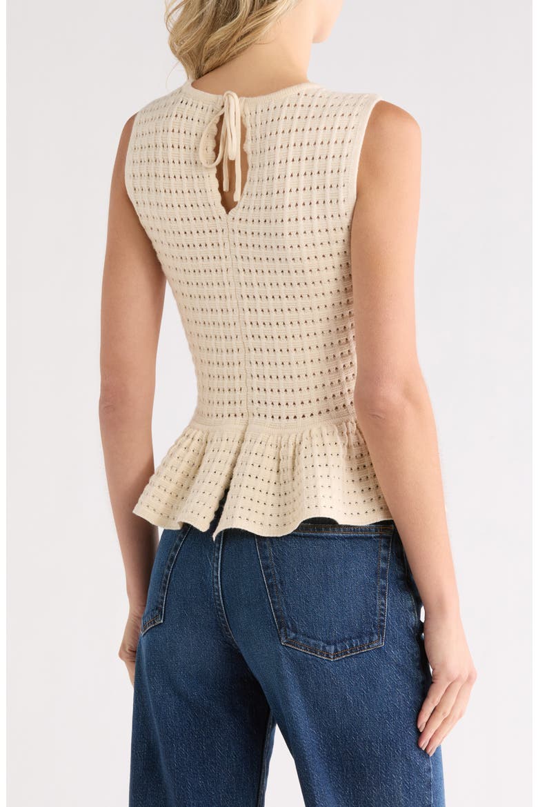 Open Stitch Sleeveless Peplum Sweater, Alternate, color, CREAM