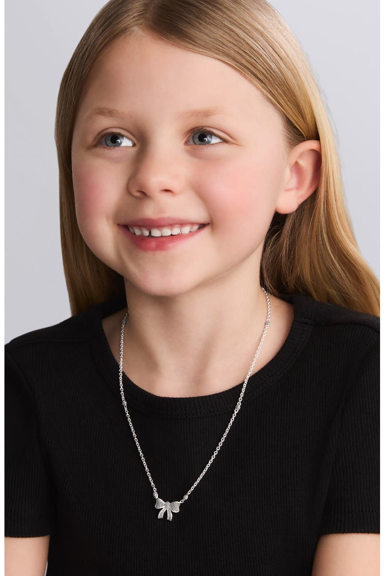Kinder Caviar Bow Necklace, Alternate, color, SILVER