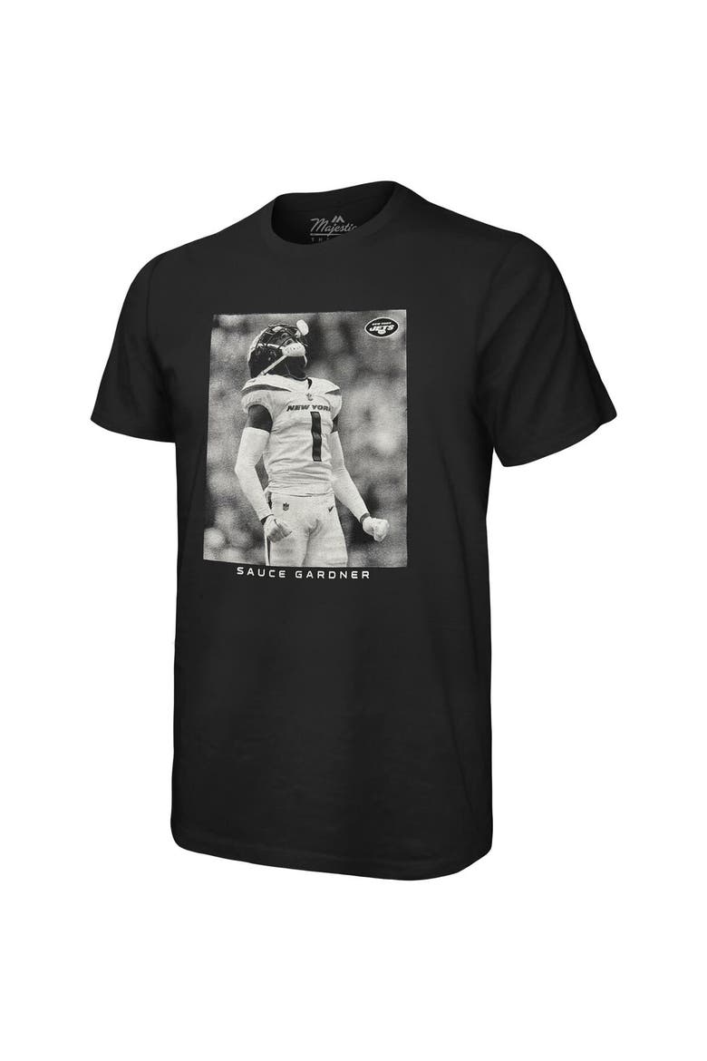 Men's Majestic Threads Sauce Gardner Black New York Jets Oversized Player Image T-Shirt, Alternate, color, Black