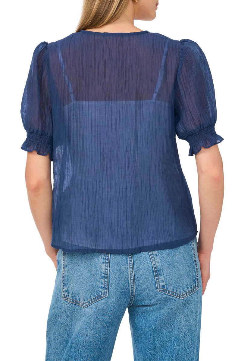 Vince Camuto Pintuck V-Neck Puff Sleeve Top, Alternate, color, Navy