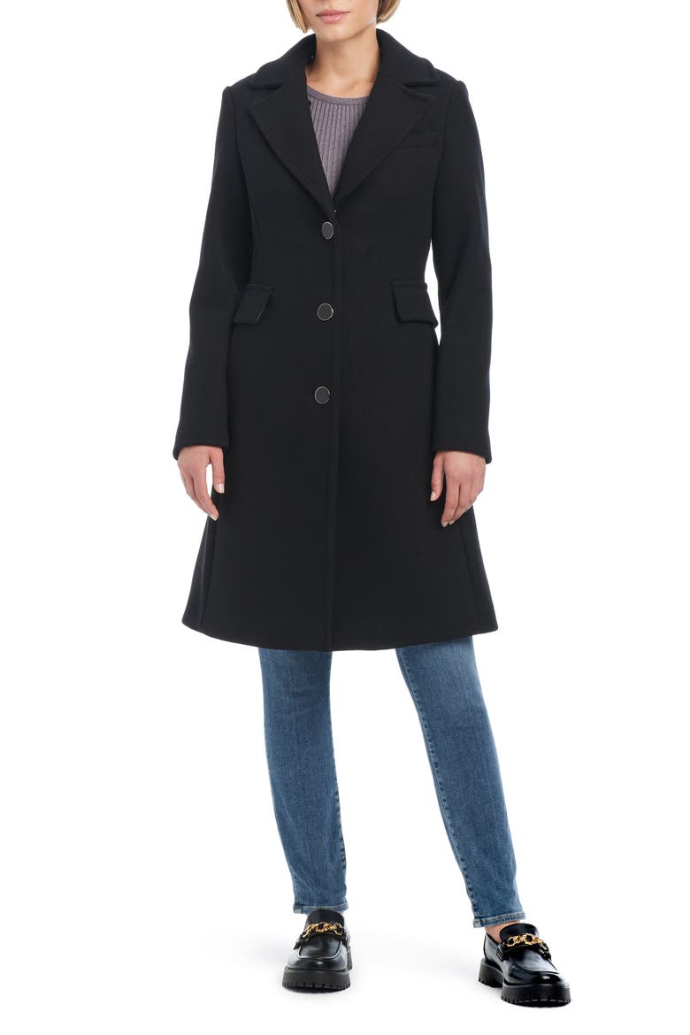 wool blend coat with removable faux fur collar, Alternate, color, BLACK