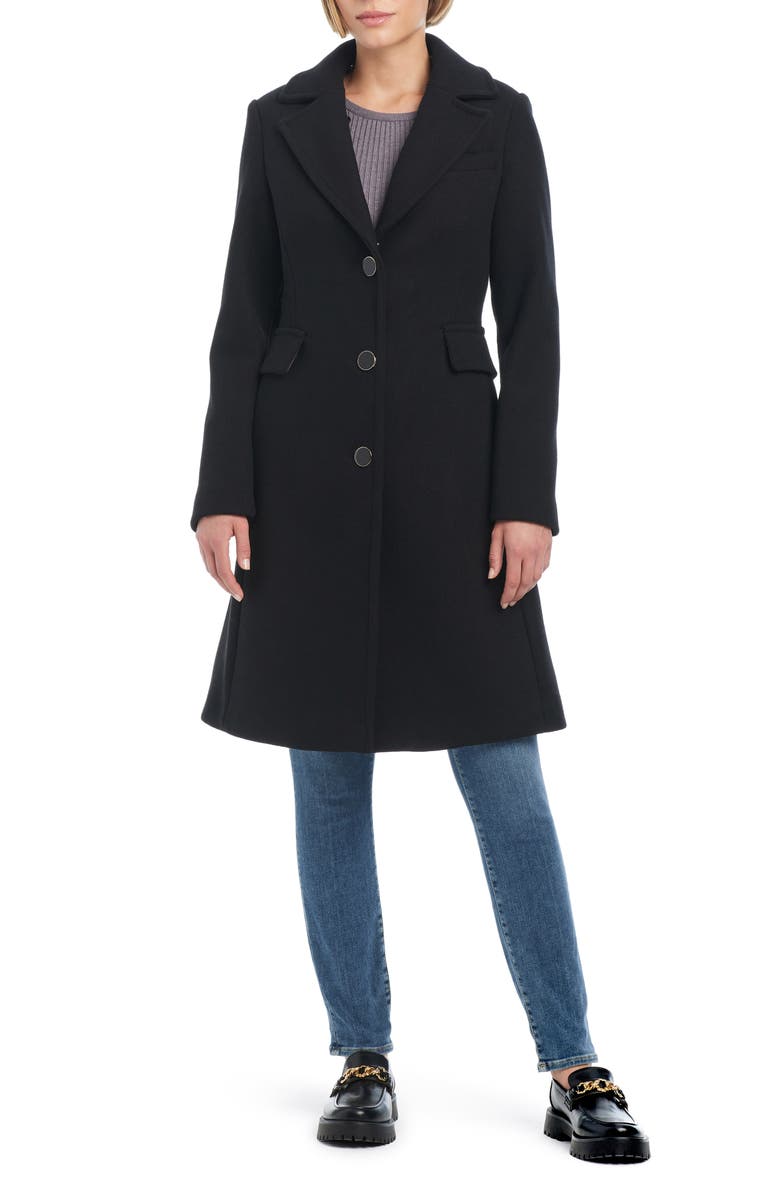Kate Spade New York wool blend coat with removable faux fur collar, Alternate, color, Black