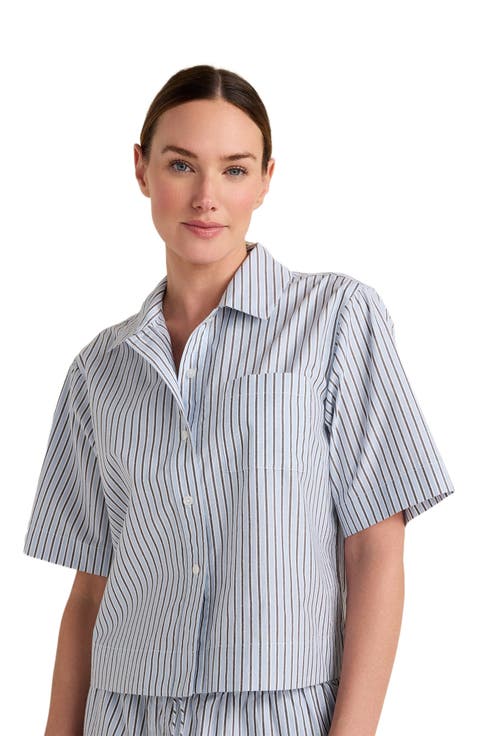 Organic Cotton Poplin Iris Stripe Pajama Top