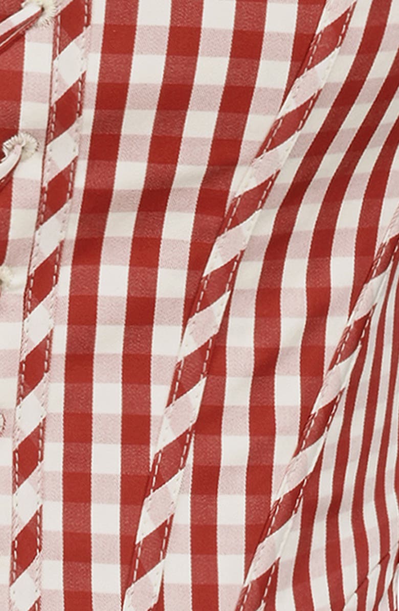 HOUSE OF CB Callie Lace-Up Front Corset Top, Alternate, color, Gingham Savvy Red White Smoke