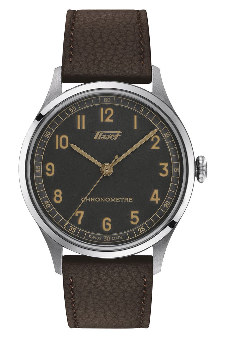 Heritage 1938 Leather Strap Watch, 39mm, Main, color, BROWN