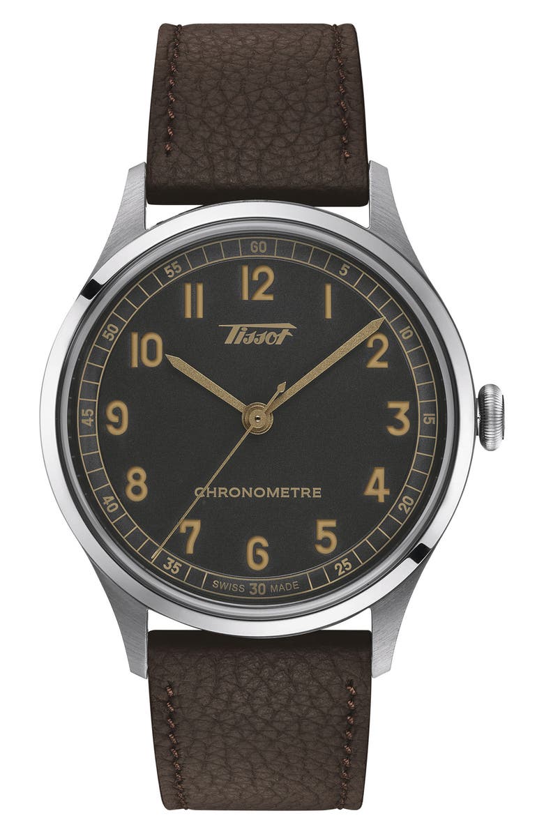 Tissot Heritage 1938 Leather Strap Watch, 39mm, Main, color, Brown