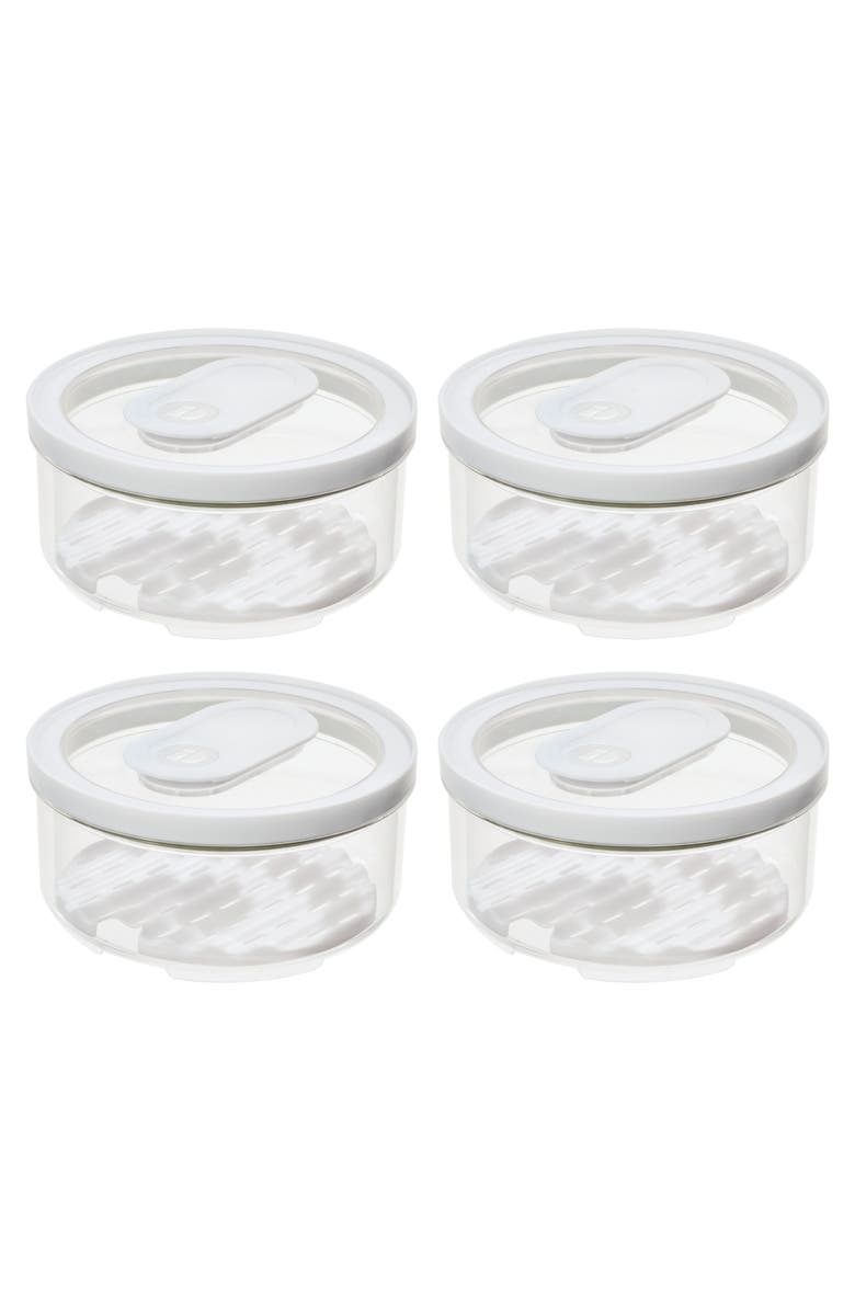 iDesign Round Produce Bin with Drainage Tray and Lid - Set of 4 - Clear, Main, color,