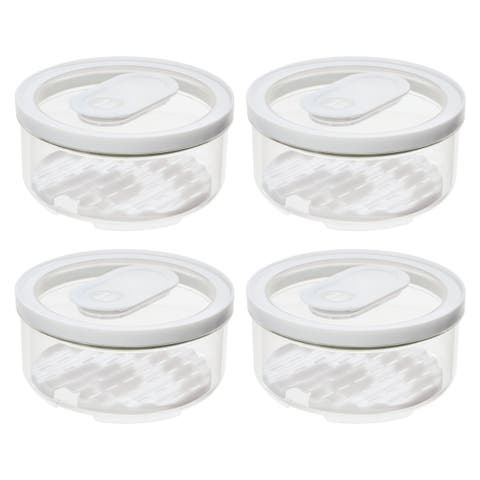 Round Produce Bin with Drainage Tray and Lid - Set of 4 - Clear
