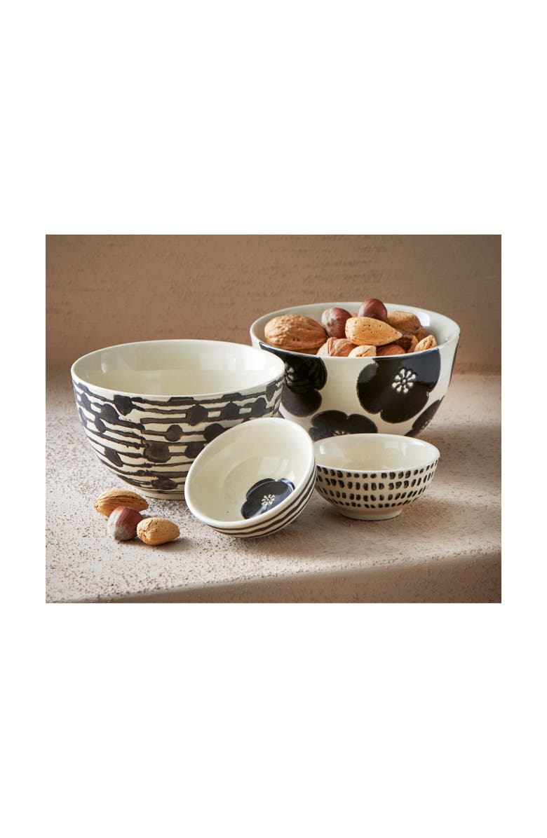 tag Flower Dot Ceramic Snack Bowls Set of 3 Black Multi, Alternate, color, Black