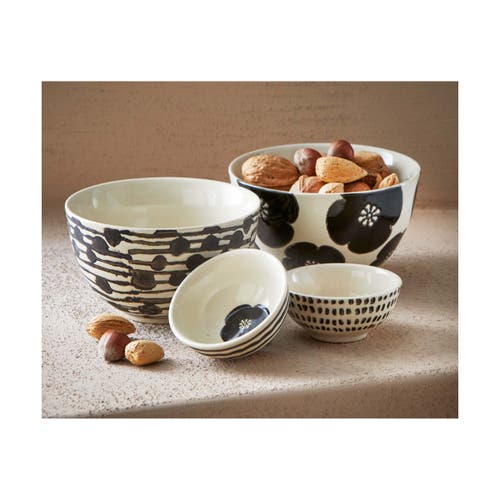 Tag Flower Dot Ceramic Snack Bowls Set Of 3 Black Multi In Black