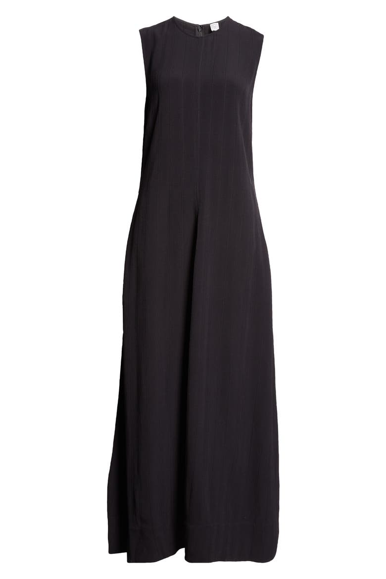 Woven Stripe Sleeveless A-Line Dress, Alternate, color, BLACK