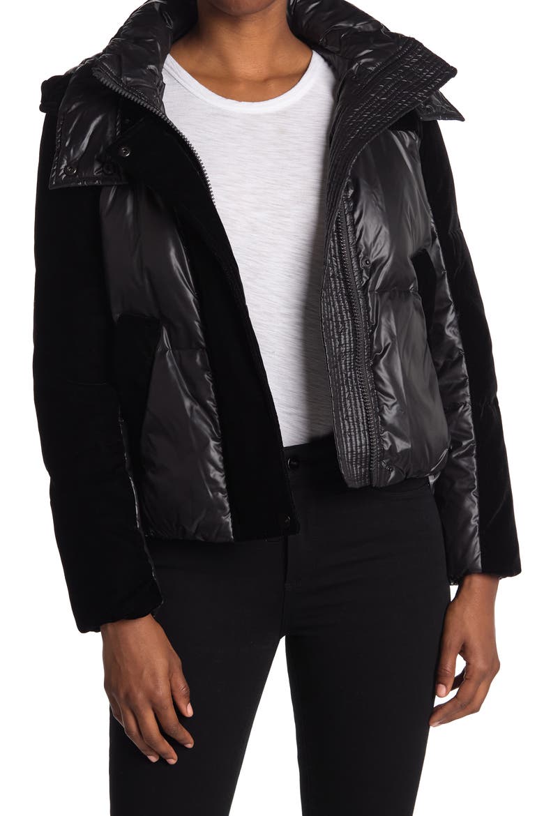 Hooded Quilted Down Puffer Jacket, Main, color, BLACK
